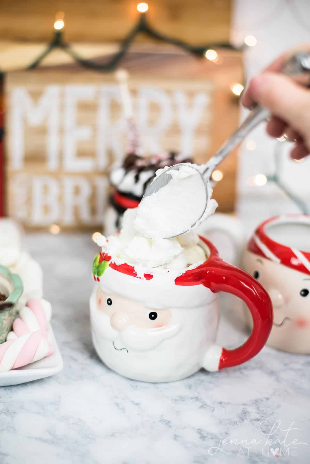 Top your customized cup of delicious hot chocolate with whipped cream