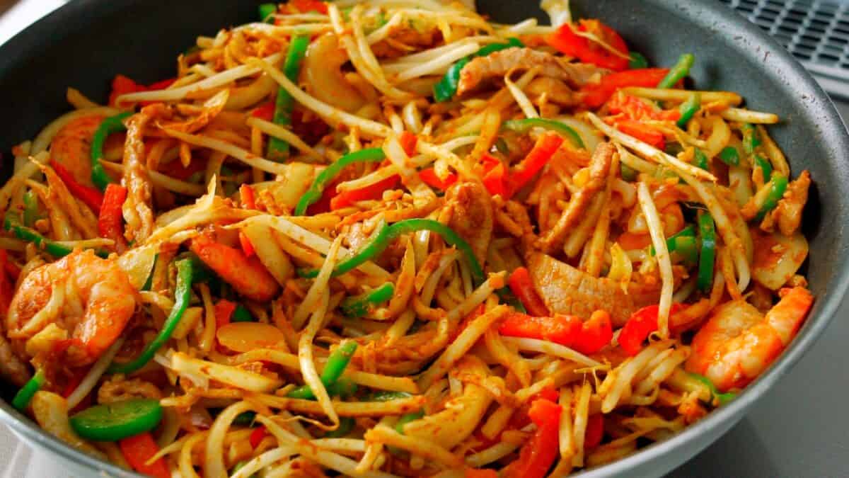 Curry powder added to Singapore Noodles.