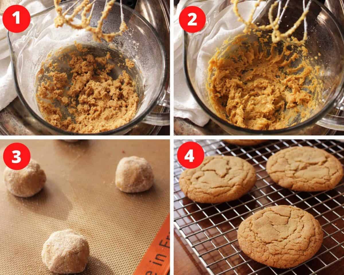 four photos showing how to make ginger cookies