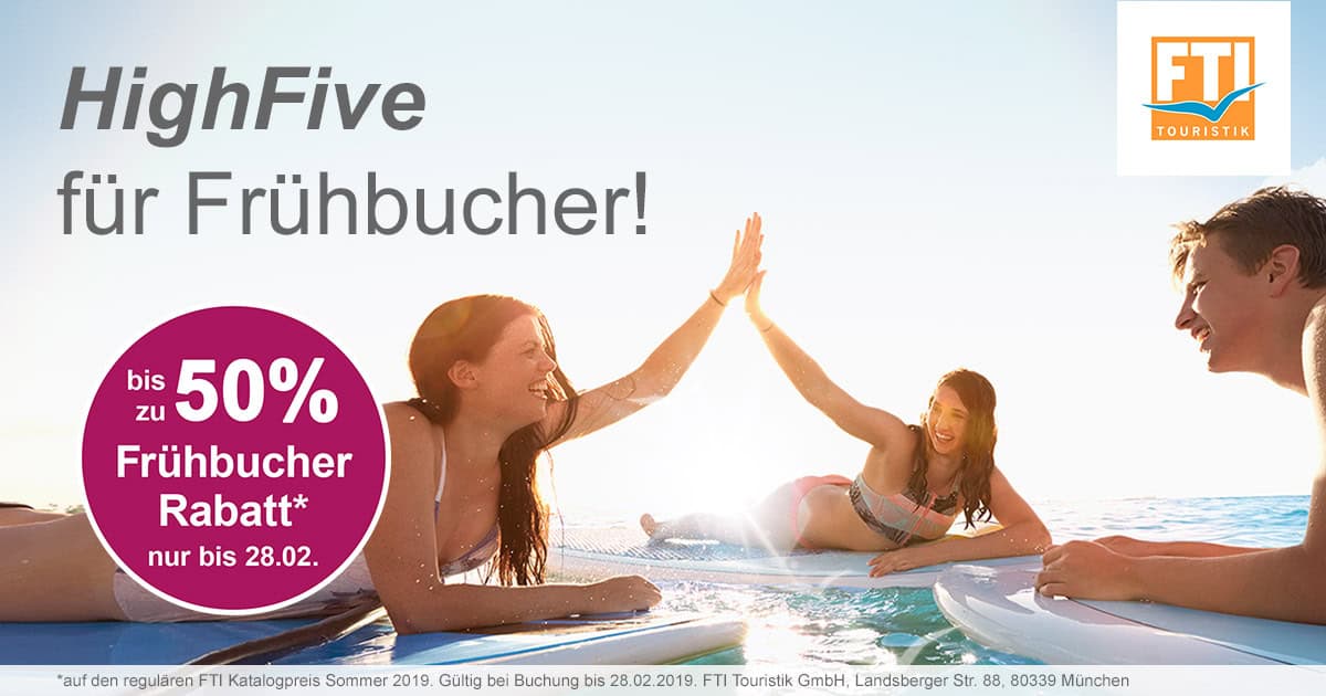 Urlaub 2019 -50 % sparen mit FTI