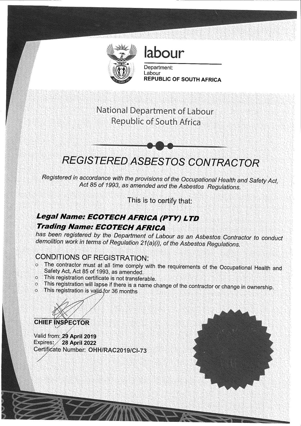 Certified Asbestos Company - Surveys, Removal, Training | Ecotech Africa