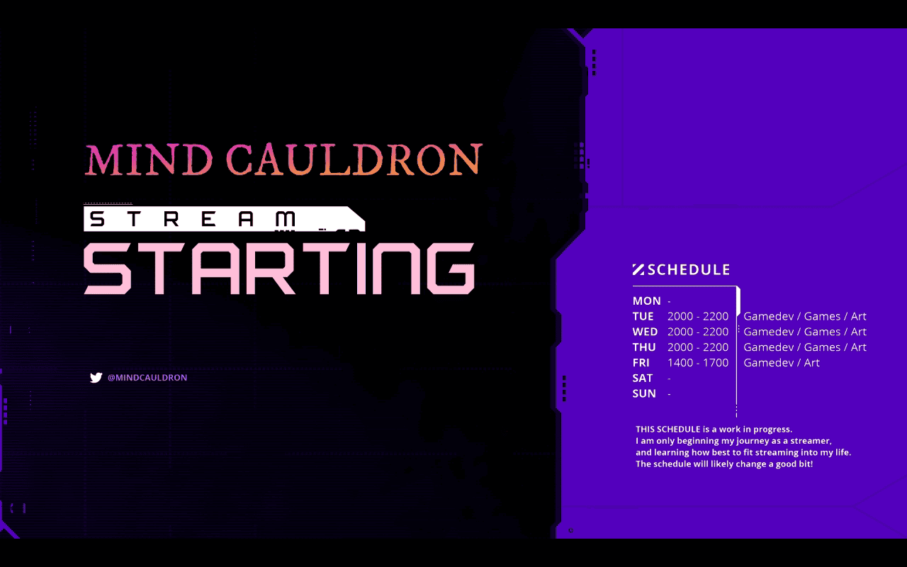 Mind Cauldron's Stream Starting scene on Twitch