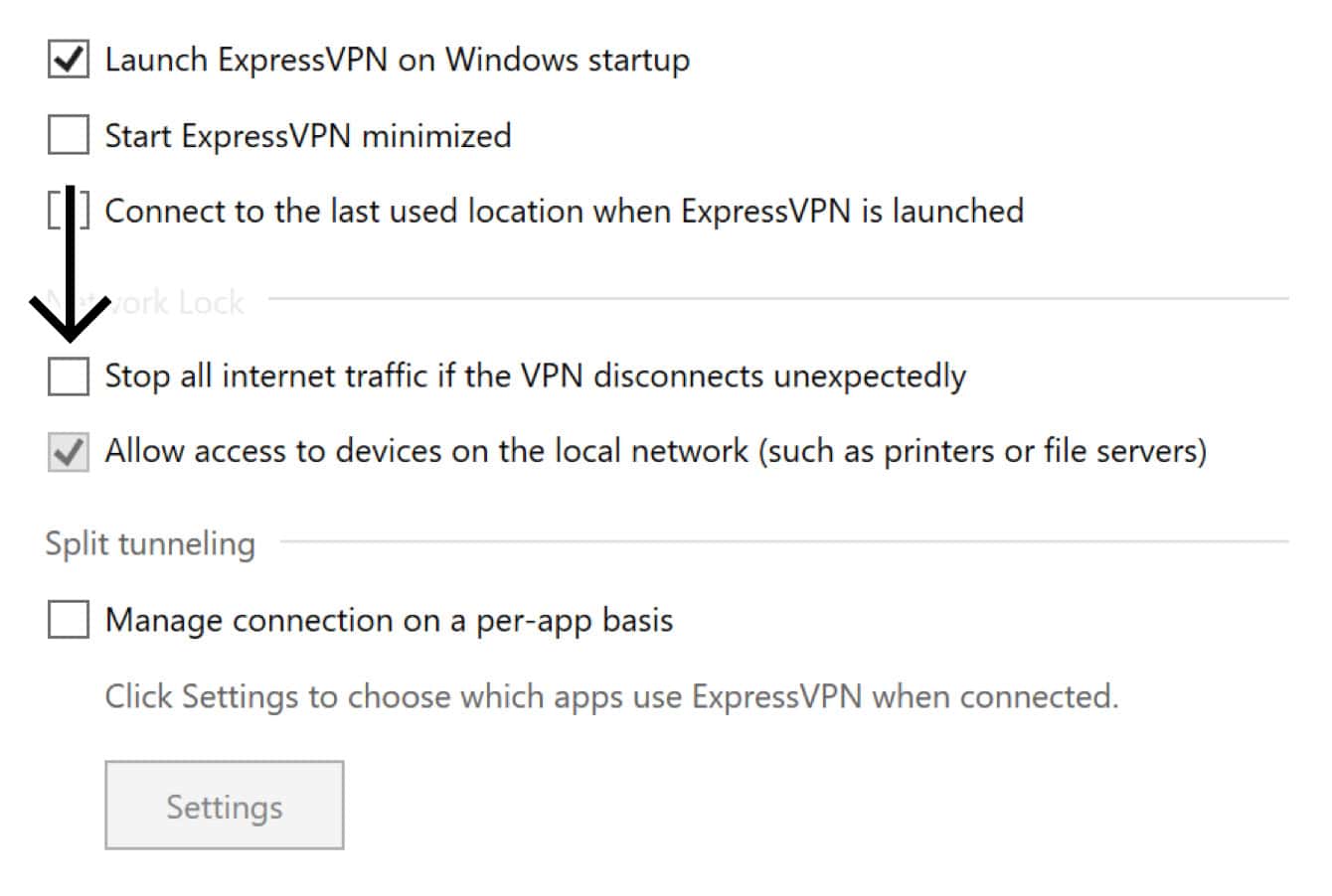 Uncheck the box for “Stop all internet traffic if the VPN disconnects unexpectedly."