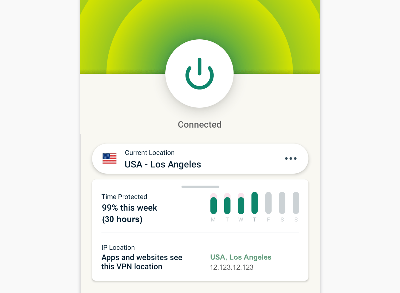 Protection Summary shows a weekly overview of how long you were connected to the VPN.