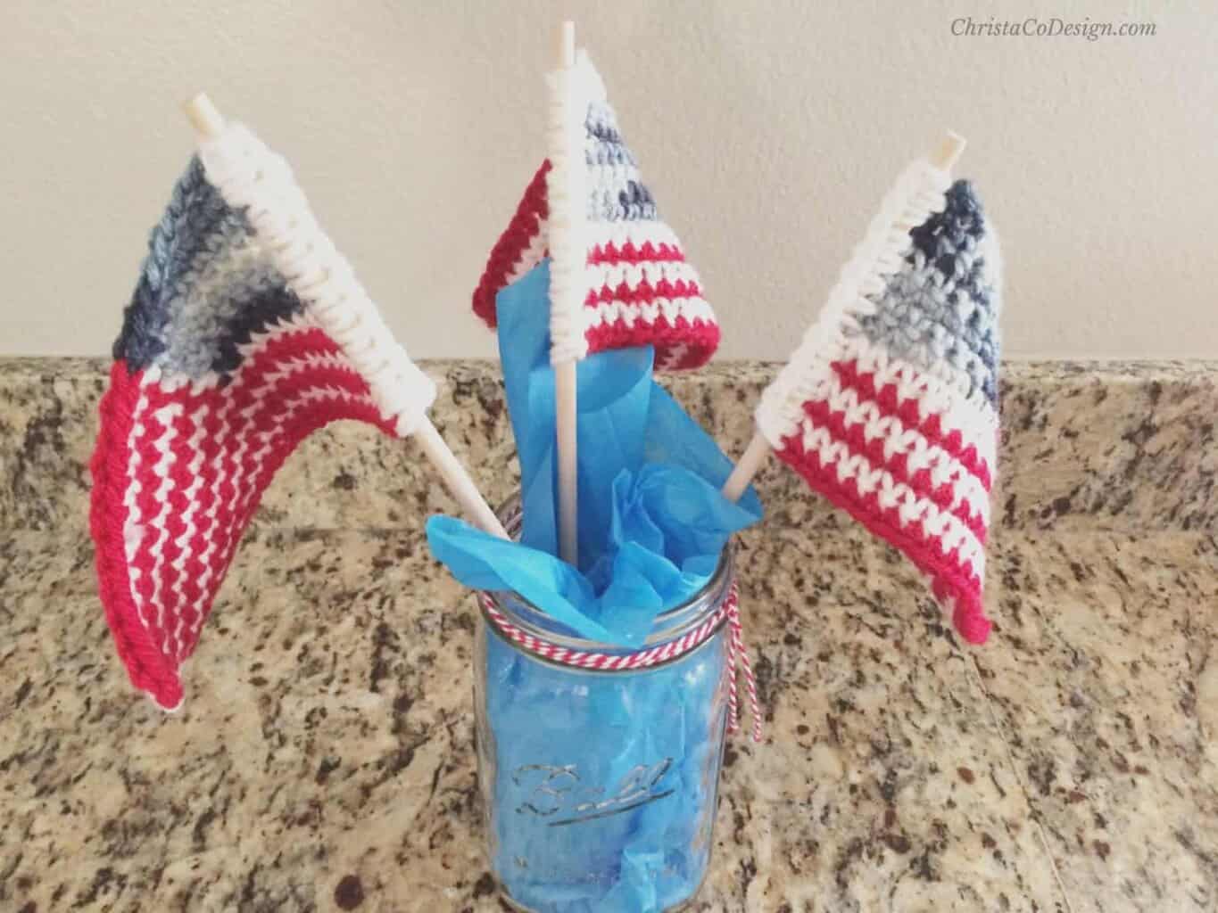 picture of crochet flags in mason jar