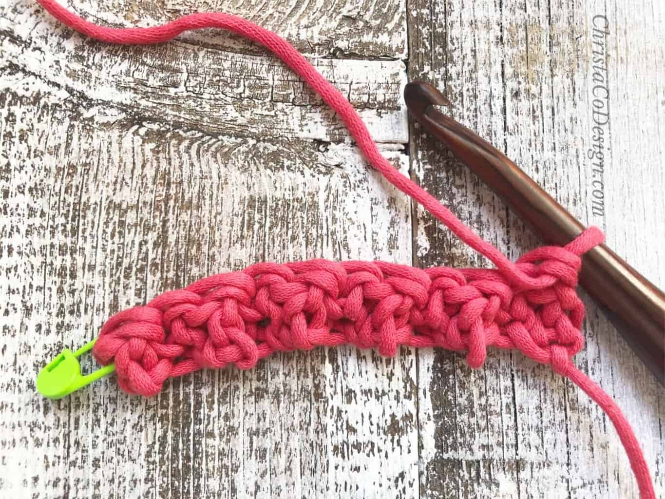 picture of row 1 complete 2nd lemon peel stitch tutorial