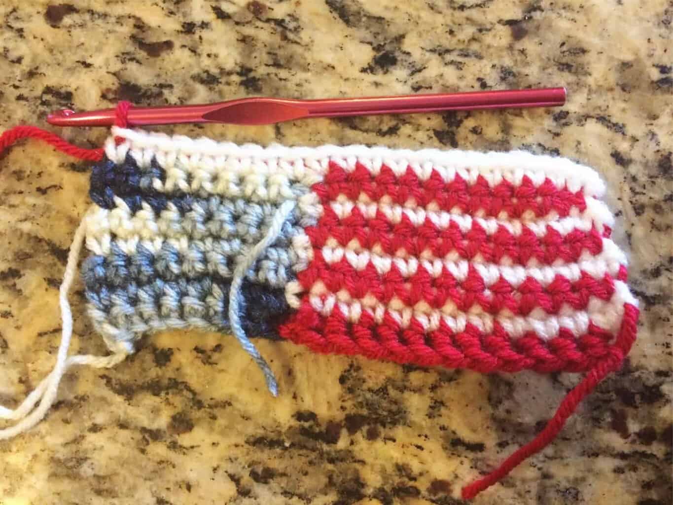 picture of crochet us flag through row 7