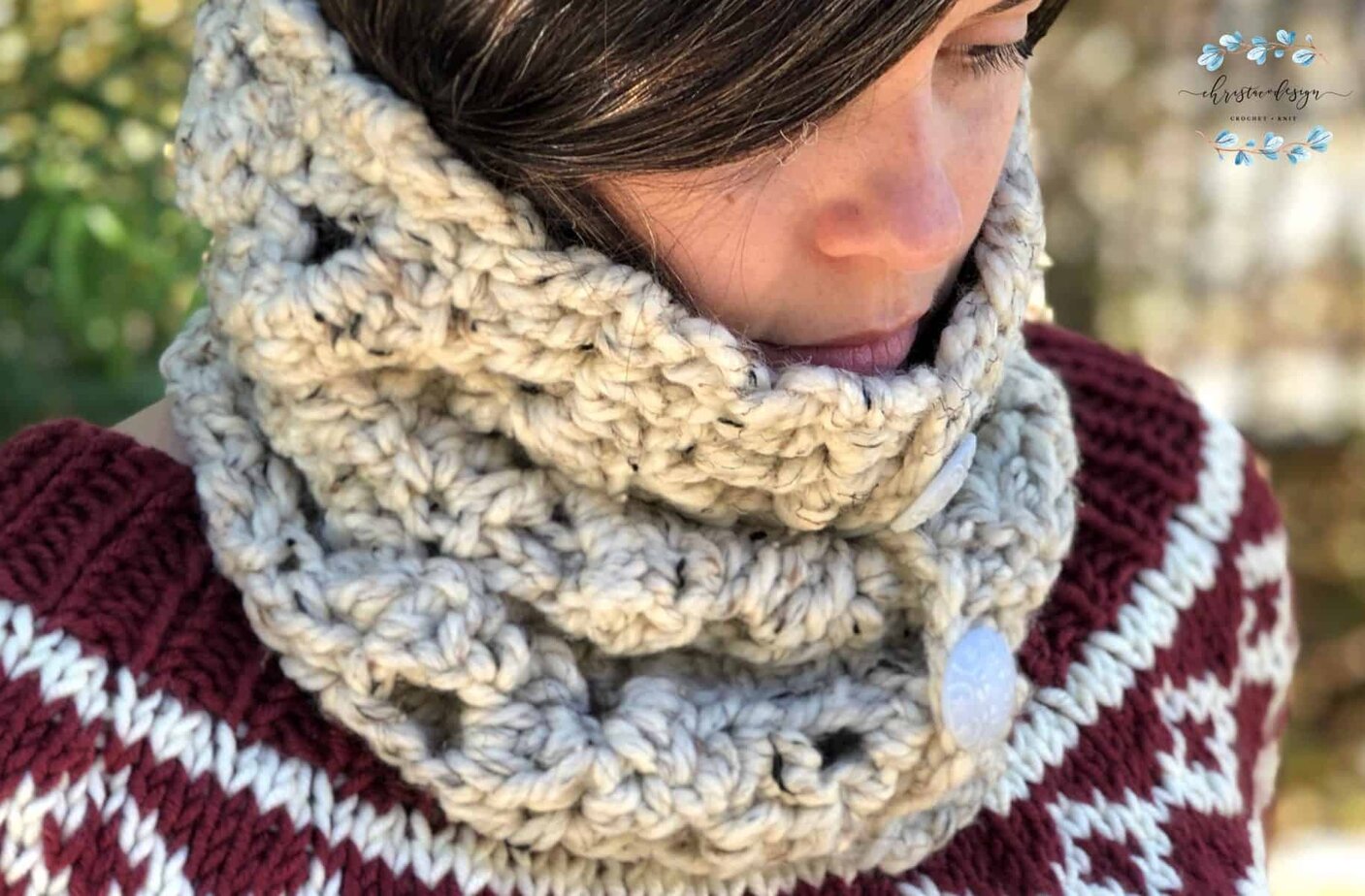 picture of buttoned tall crochet cowl