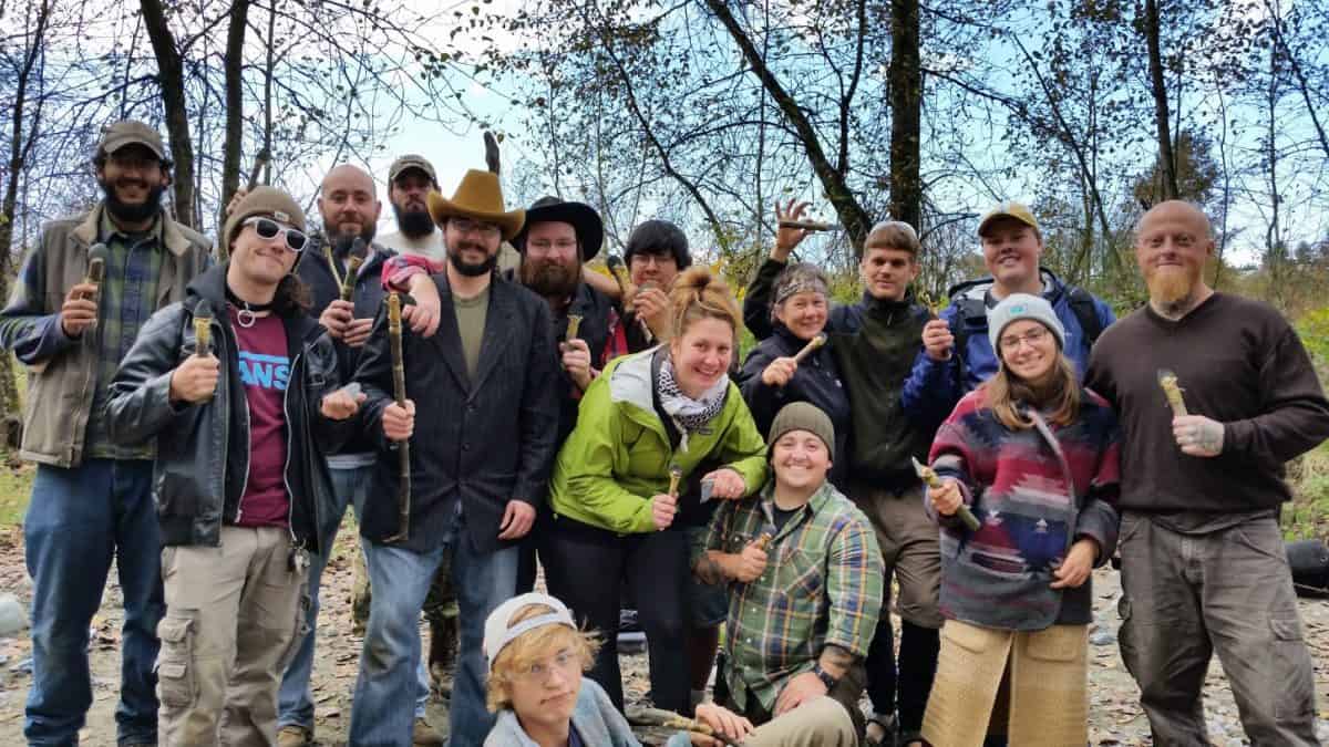 Students in a stone tools class at Alderleaf
