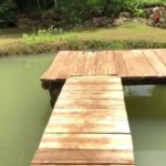 Lago agua verde y muelle de madera