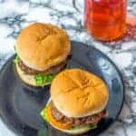 Tasty air fryer hamburgers over head shot