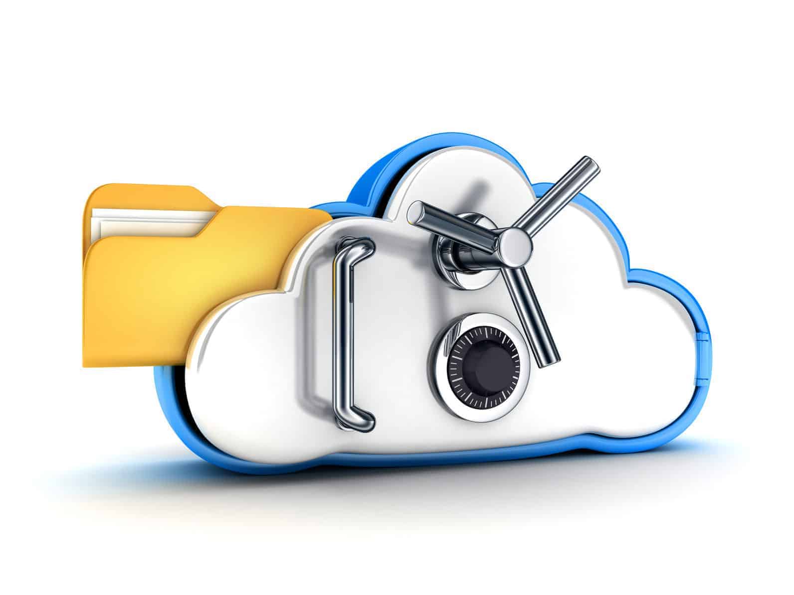 Cloud security Symbol cloud storage protect on white background (done in 3d)