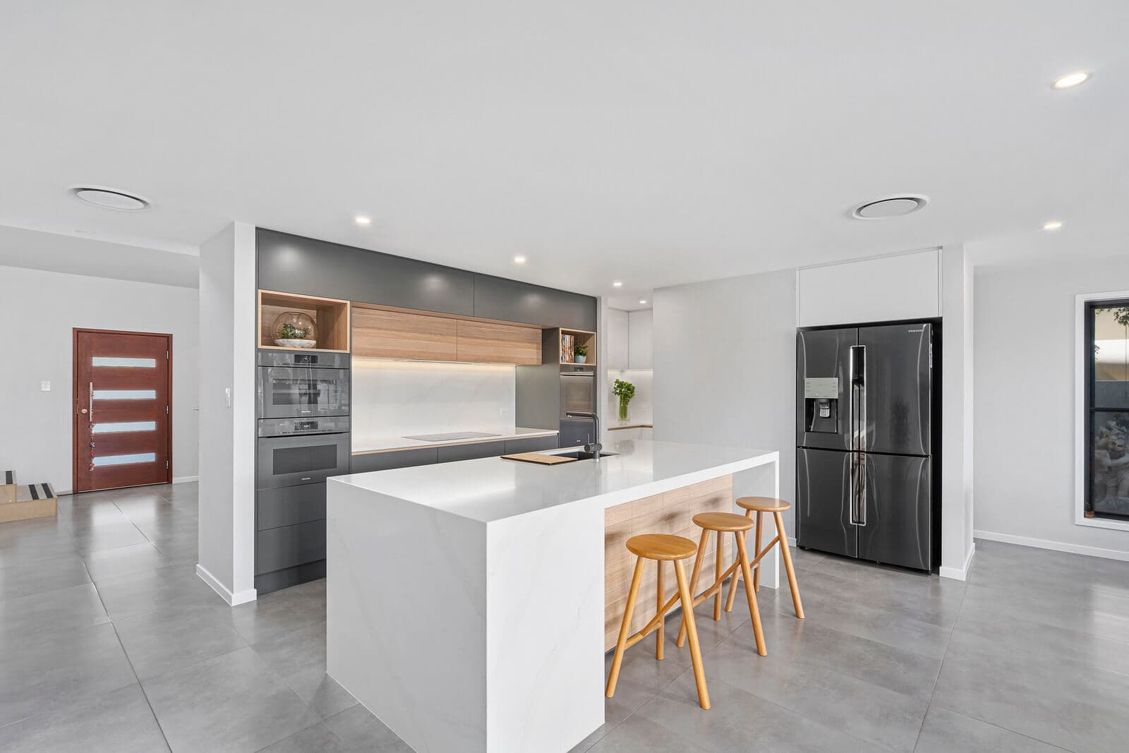 New Kitchen Renovation Grey, White And Natural Wood Colours