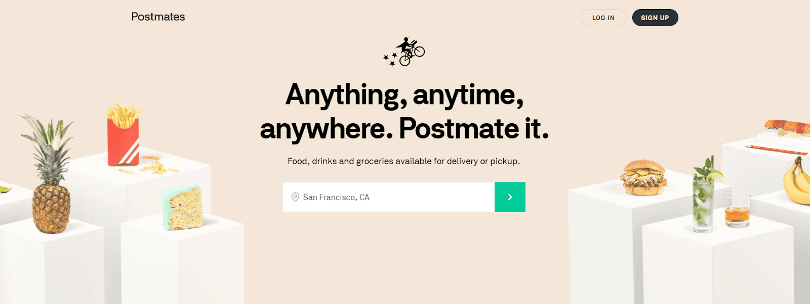 Food delivery services: the Postmates homepage