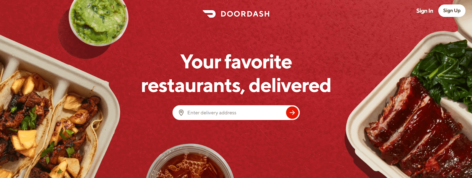 Food delivery services: the DoorDash homepage
