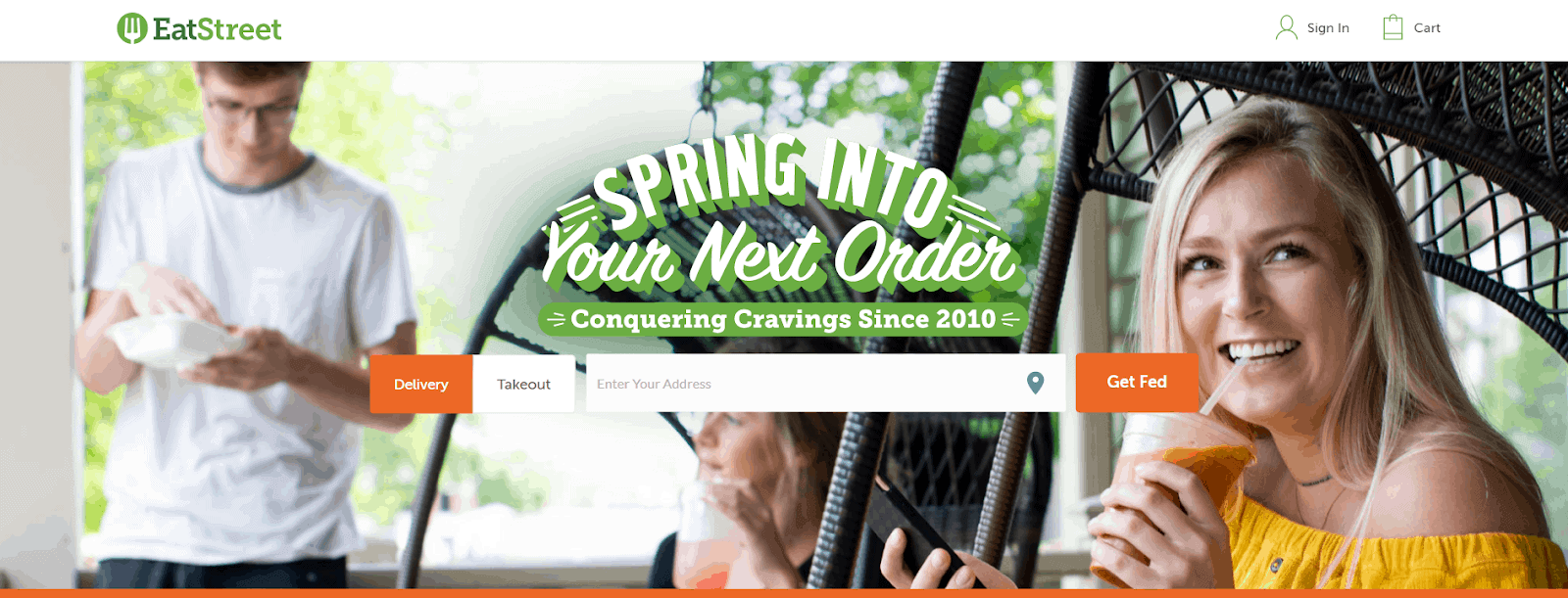 Food delivery services: the EatStreet homepage