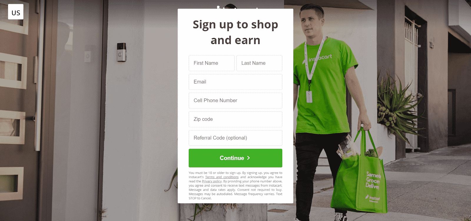 Instacart referral code signup page