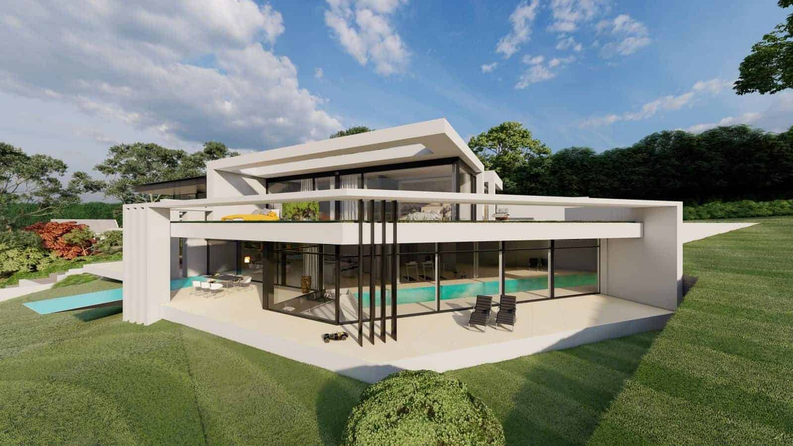 Zwei Modere Villen Eine Komposition Vater Und Sohn Mit Ihren Familien Bauen An Einem Hochhang In Franken Nebeneinander Avantecture