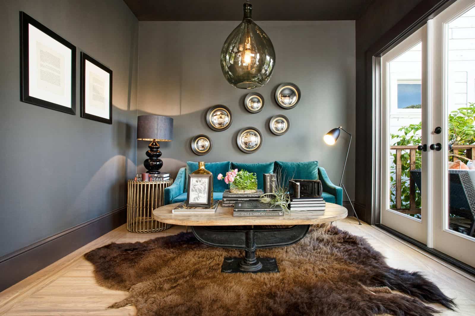 grey teal brown living room