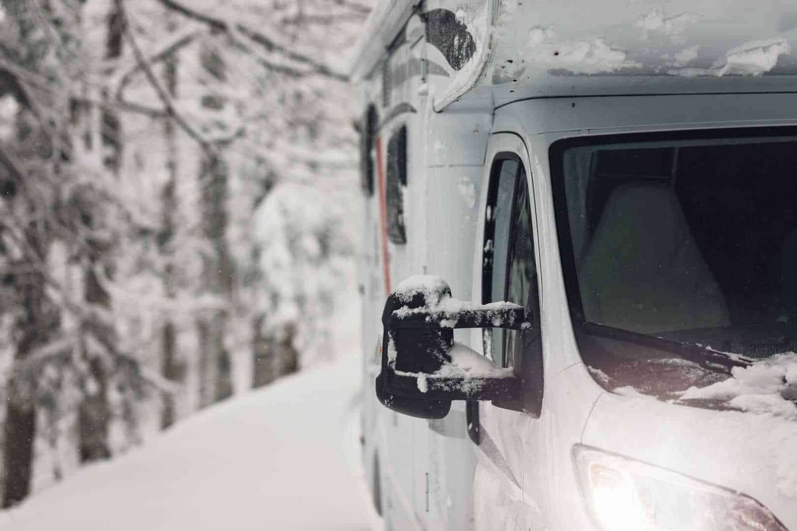 Driving Away For Christmas shutterstock motorhome driving in the snow