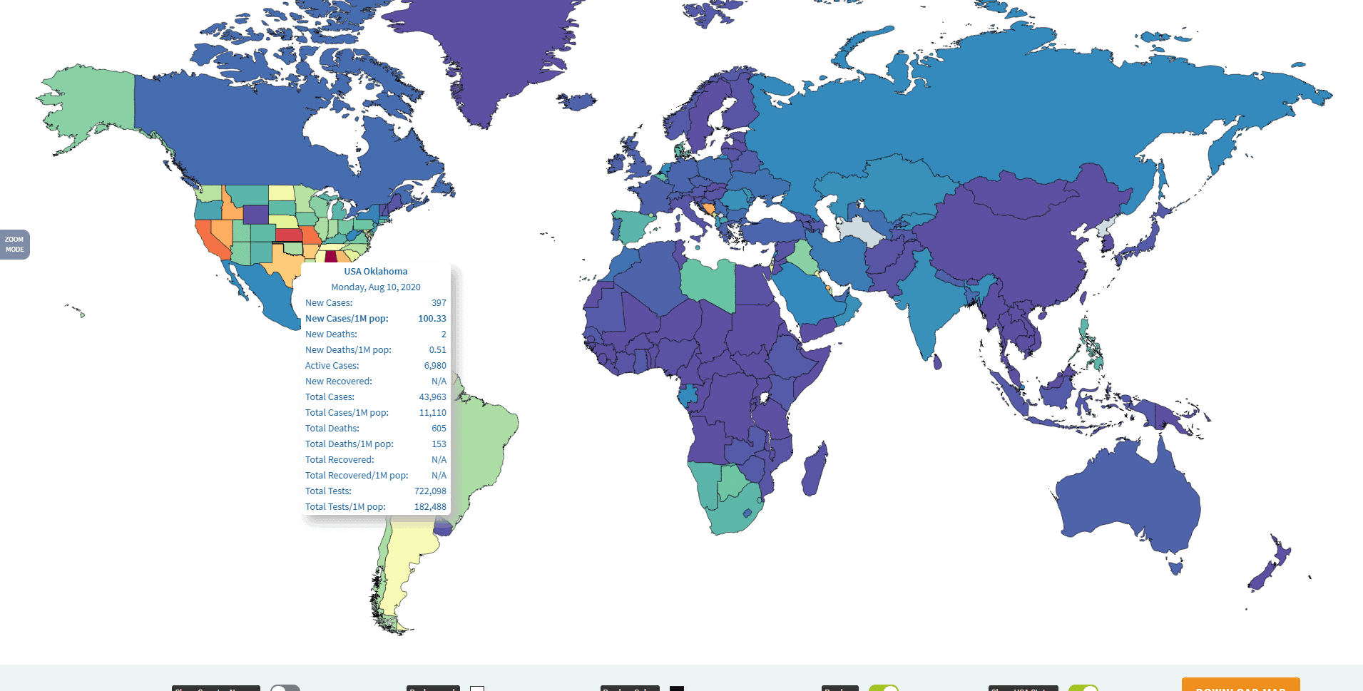 screenshot of the coronavirus world map new cases