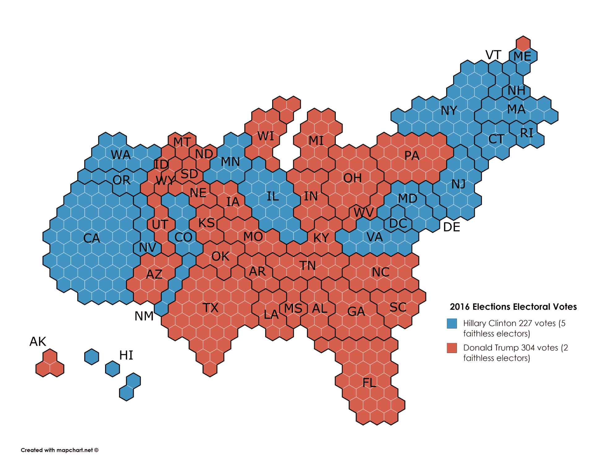 elections 2016 electoral votes map cartogram