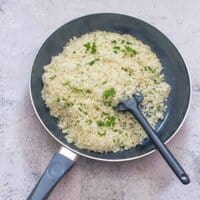 rice in a black skillet