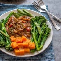 turkey steaks, broccoli and sweet potatoes