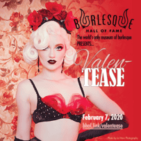 Valen-TEASE: Performer Charlie Quinn Starling faces the viewer against a red floral background