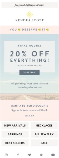 Example of In-Sale Reminder Email From Kendra Scott Example of In-Sale Reminder Email From Kendra Scott