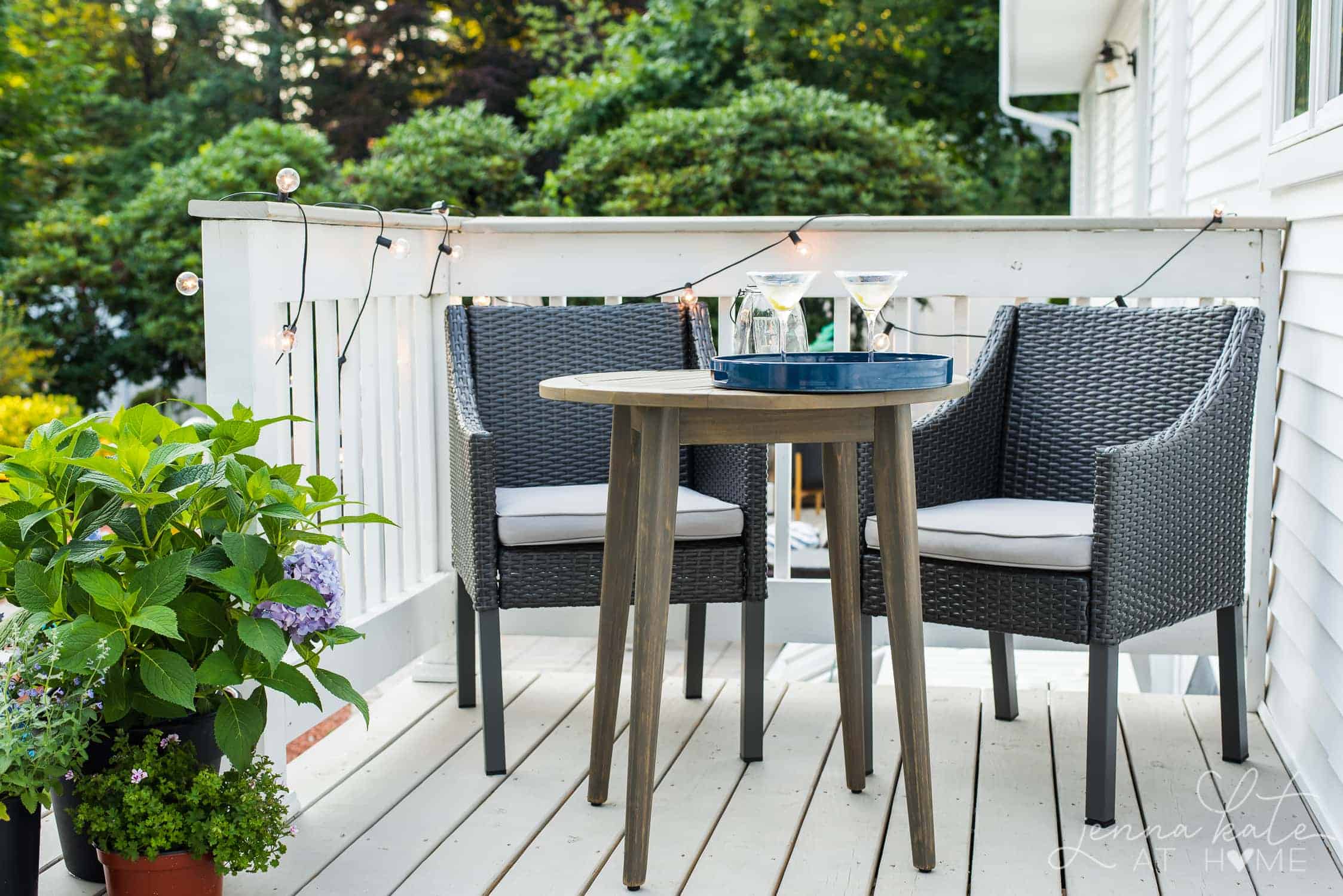 Bistro table and chairs on the deck