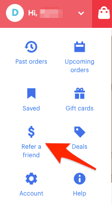 Screenshot of the Refer a Friend feature on Grubhub