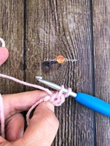 yarn bowl, pink yarn on crochet hook, fsc