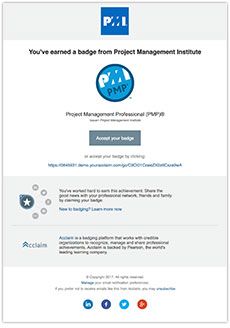 Email Invitation to accept PMI Digital Badge Program from Acclaim