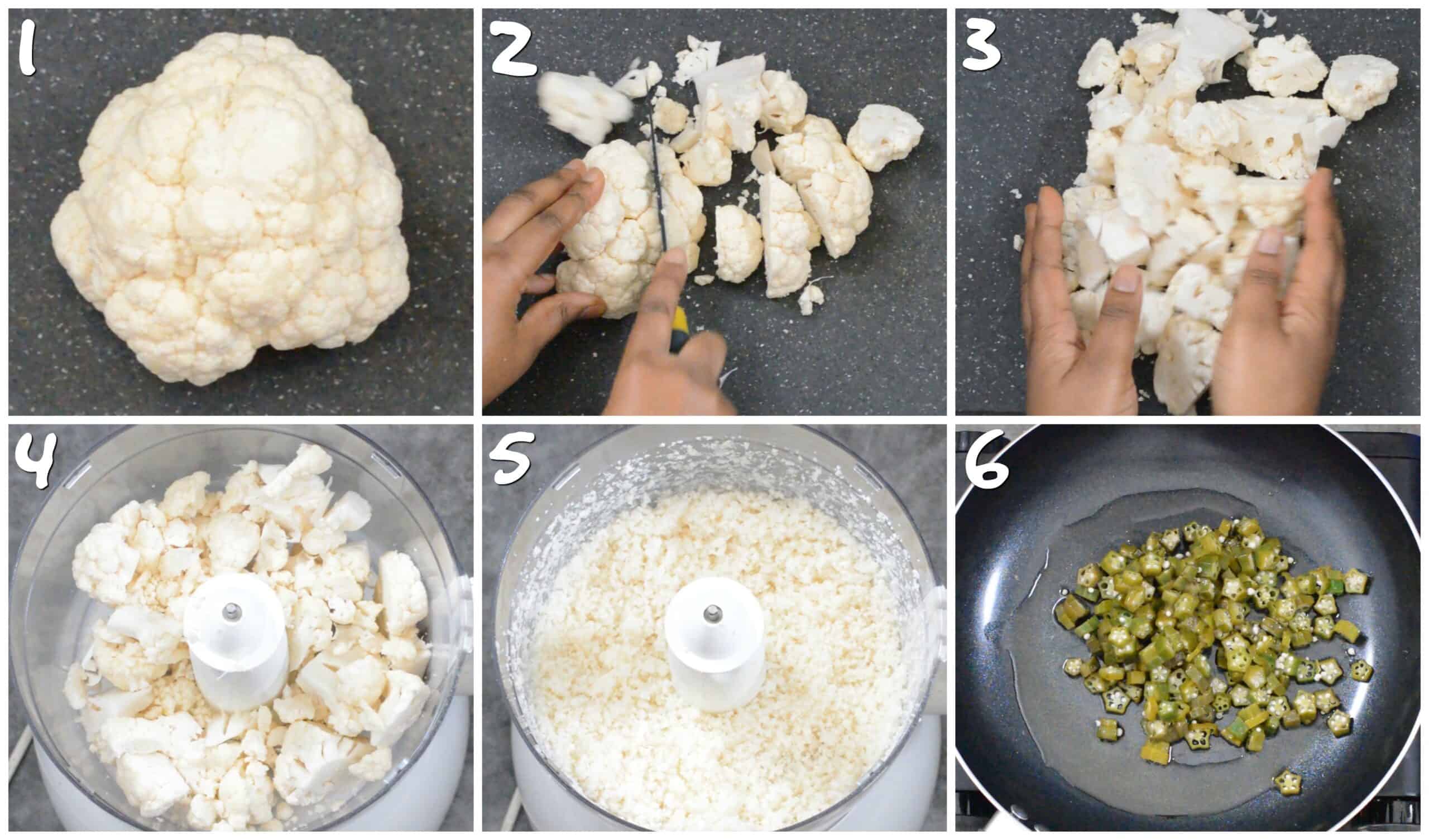 steps1-6 cutting cauliflower and pulsing it