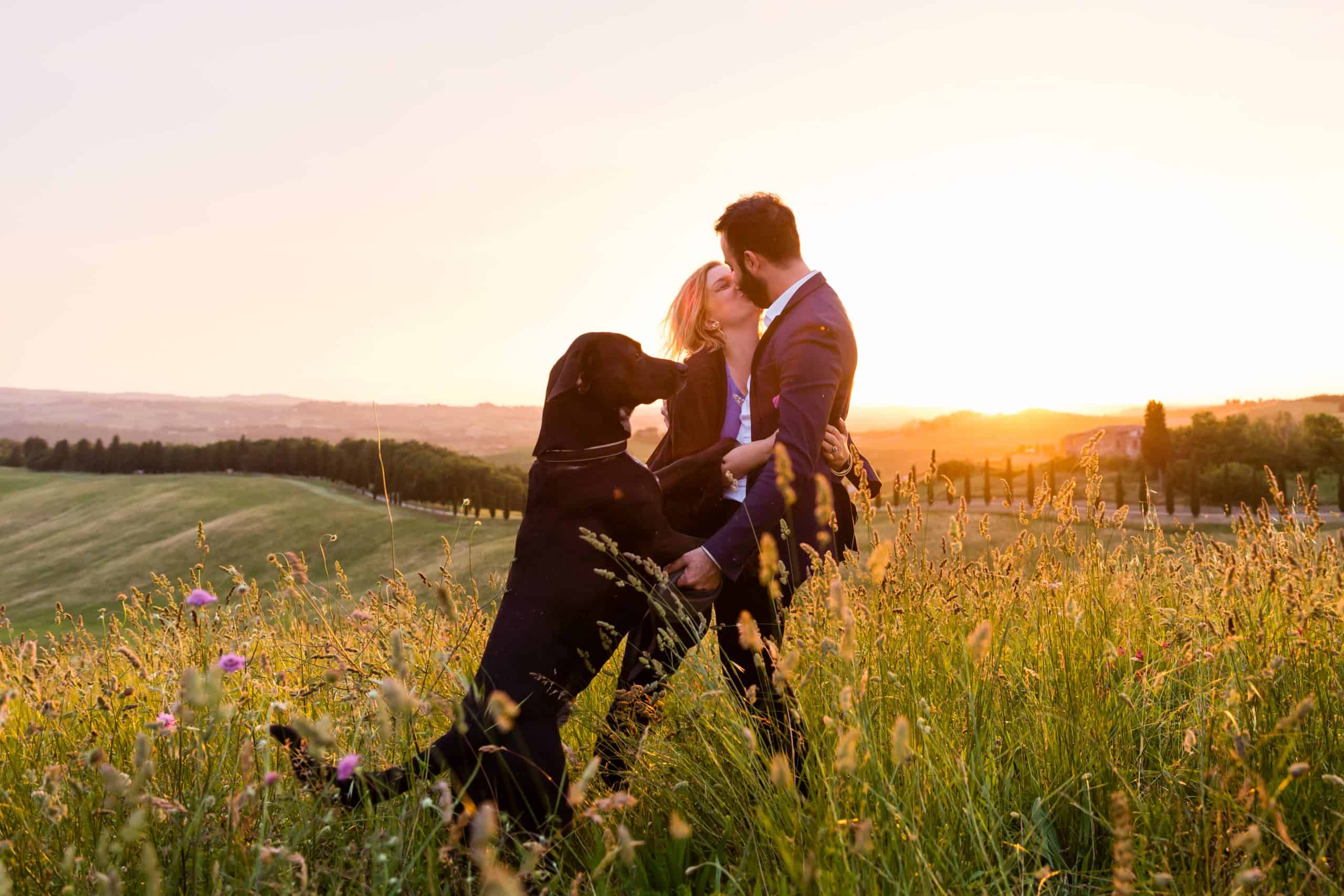 engagement photos with pet dog in Tuscany