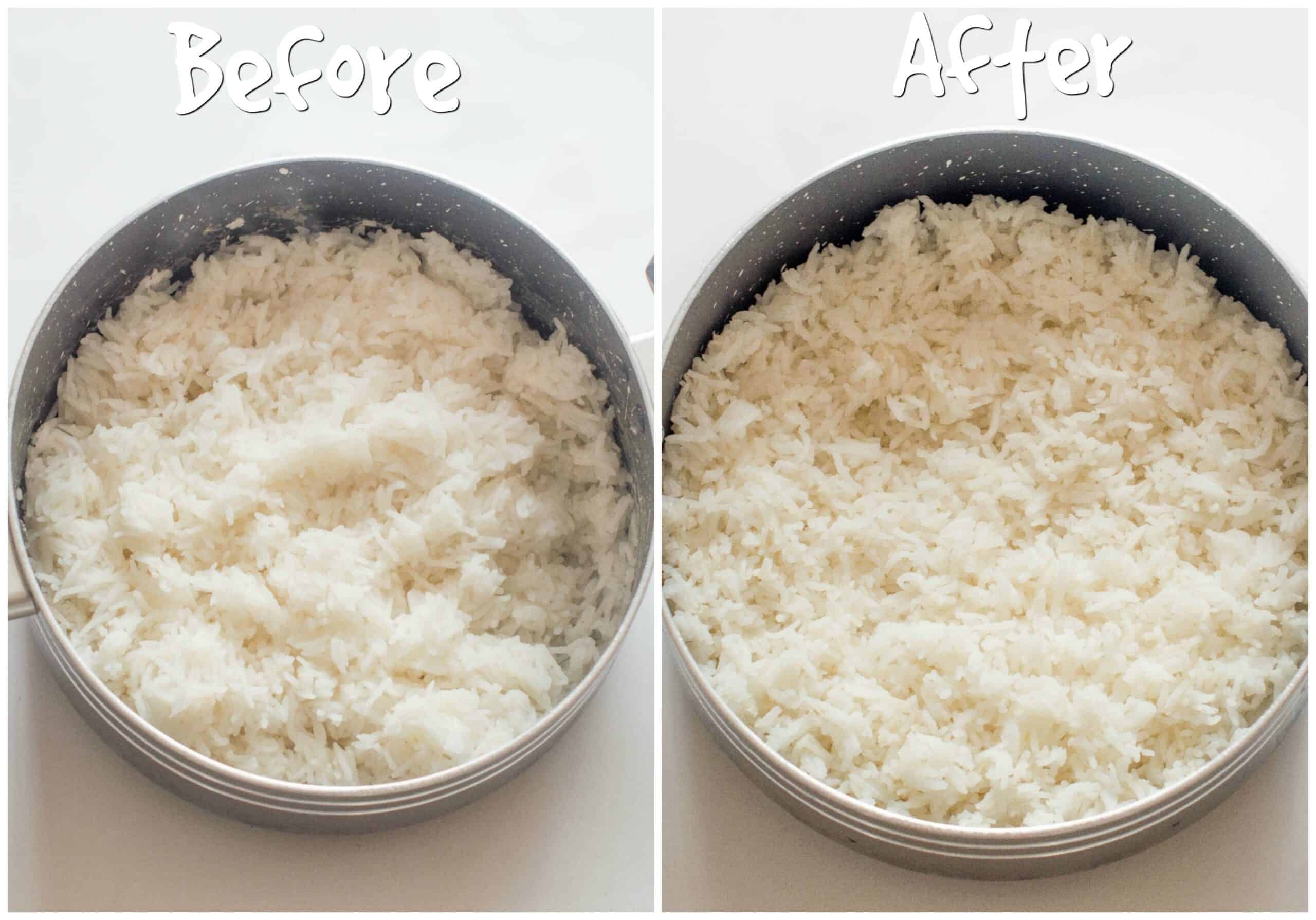 two shots of before and after rice