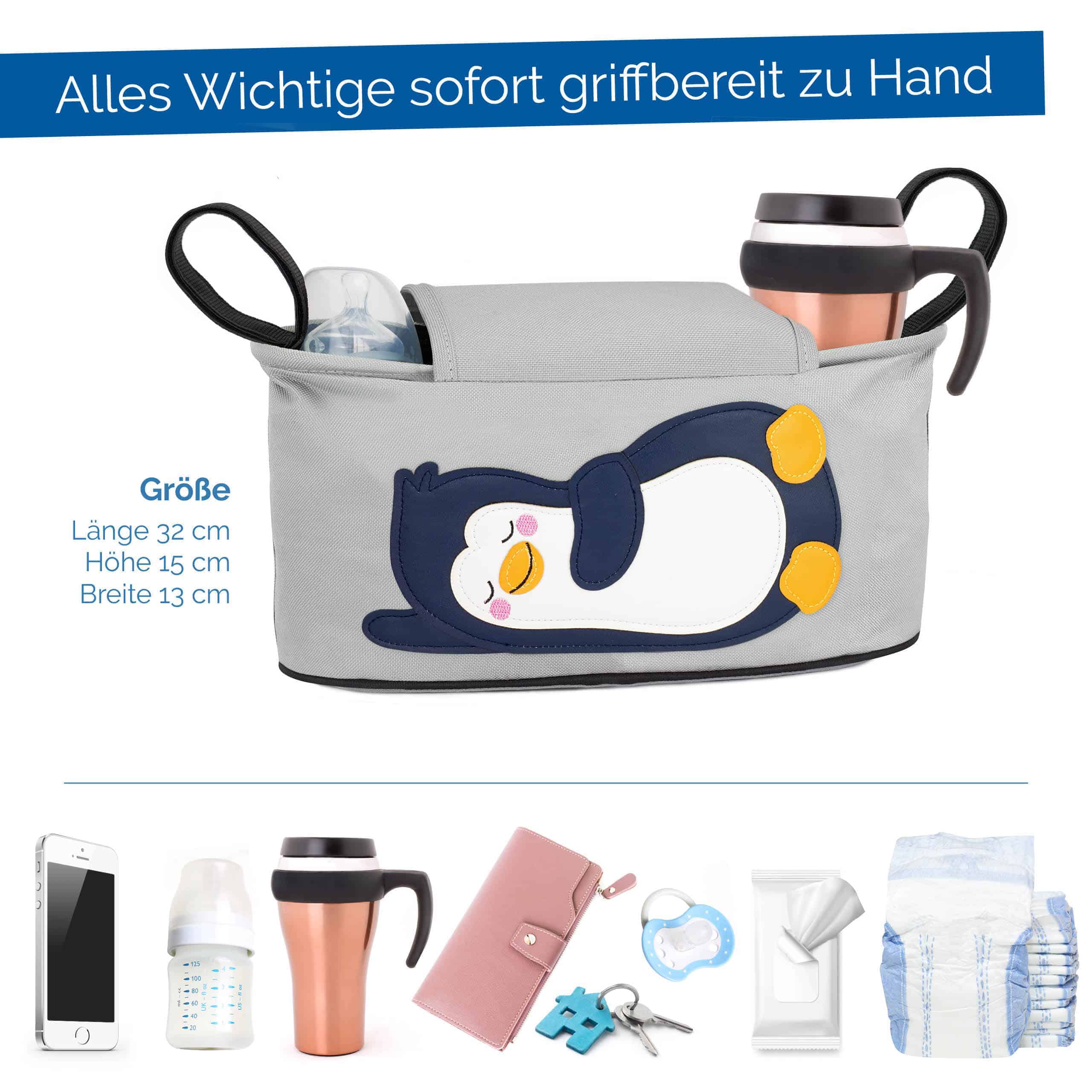 Glückswolke Kinderwagen Organizer Pinguin Tasche Buggy Feuchttücher Fach