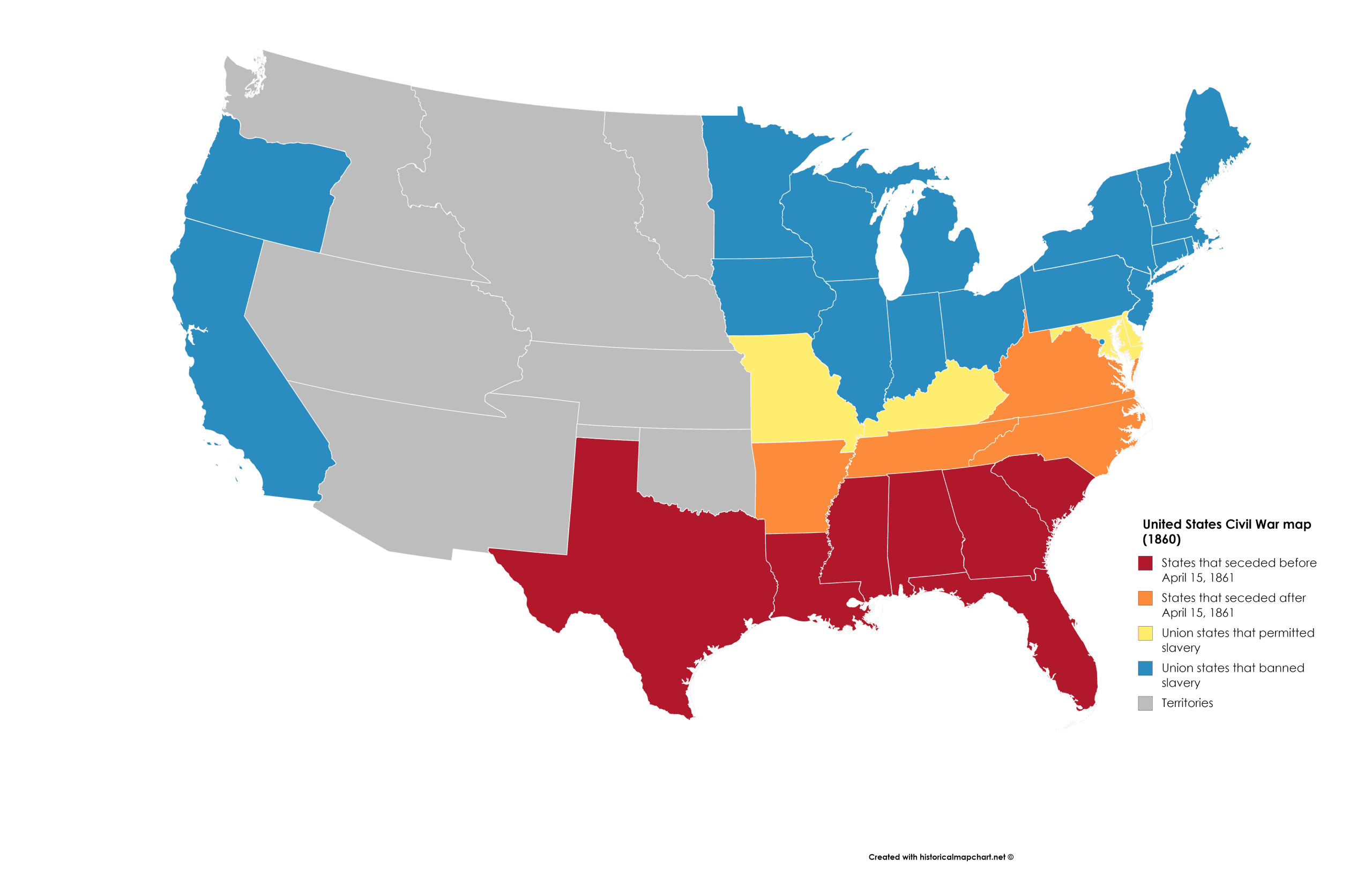 USA historical Civil War map union vs confederate