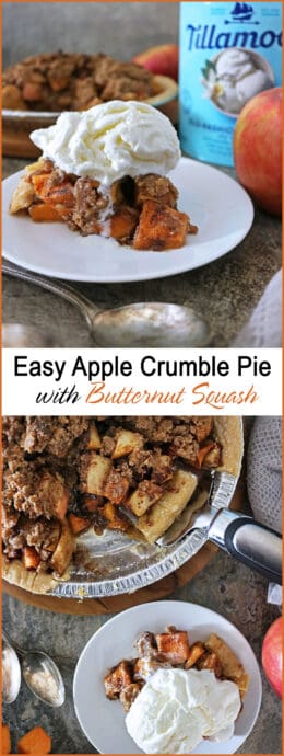 Invitingly warm and aromatic, this Easy Apple Crumble Pie with Butternut Squash is joy at the end of a meal.