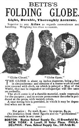 1885 advertisement for Betts's Folding Globe in Publisher Weekly.