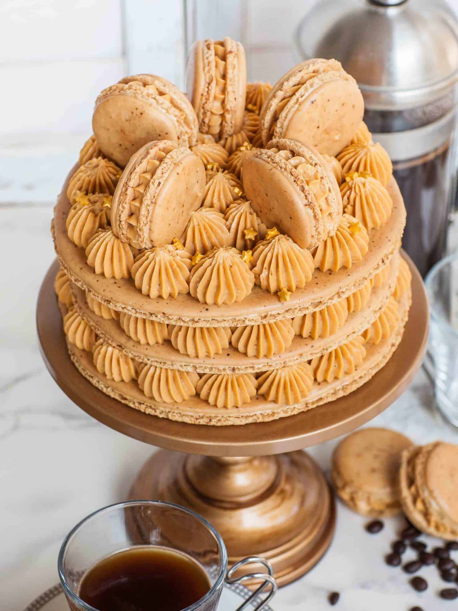 Caramel Coffee Macaron Cake Recipe Video Tatyanas Everyday Food