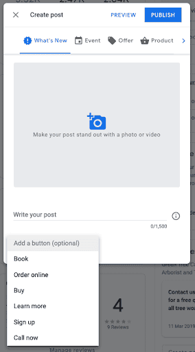Example of Google My Business post creation window | Kanuka Digital