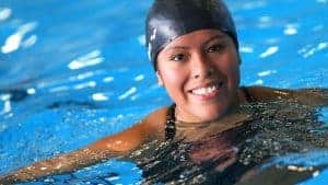 Adult female student in swimming class in Hanoi
