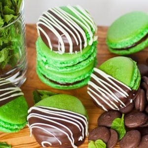 chocolate mint macarons dipped in chocolate