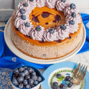 blueberry swirl cheesecake with whipped cream
