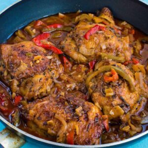 chicken thighs in a skillet