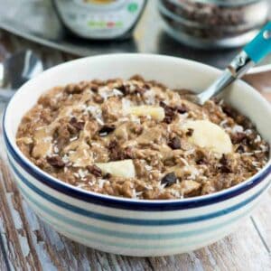 A bowl of porridge with garnish