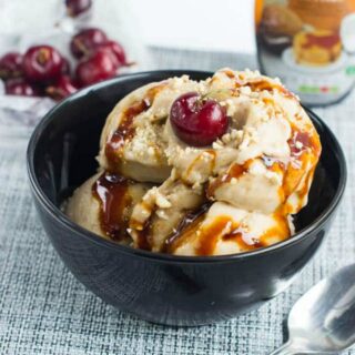 ice cream in a black bowl