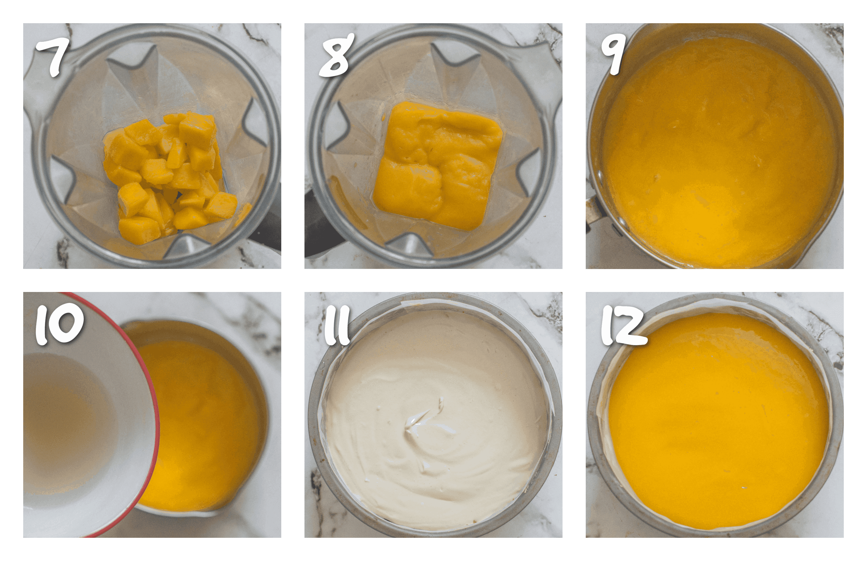 steps 7-12 preparing the topping for the cheesecake